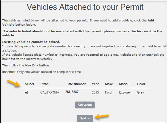 4. Review vehicles that will be attached to your permit.