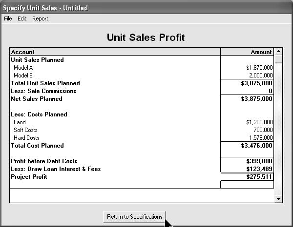 4 bottom, Select Report / Unit Sales Profit. This report provides a one page summary of all the numbers. What do the numbers mean?