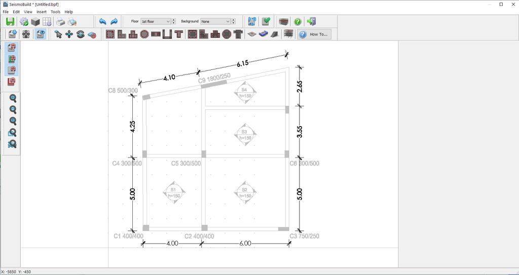 The Properties Window of the column will appear on the right-hand side of the screen and the user can define its geometry, the foundation level, the longitudinal and transverse reinforcement, its