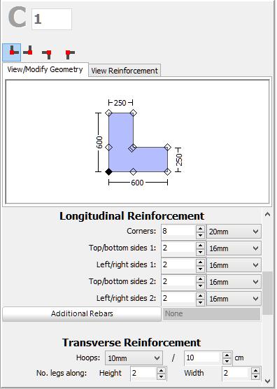 282 SeismoBuild User Manual Reinforcement Pattern Adding single longitudinal