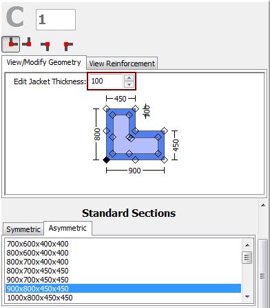 300 SeismoBuild User Manual Edit sections dimensions It is possible to define a column height different from the storey height, through the selection of the Free length radio button and the