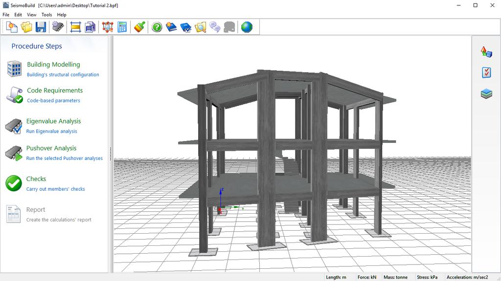54 SeismoBuild User Manual Building Modeller Verify Connectivity With the building model now fully defined, save the project as a SeismoBuild file (with the *.bpf extension, e.g. Tutorial_2.
