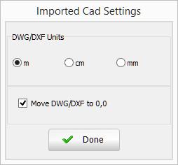 ..) or through the corresponding toolbar button. Once the drawing is inserted the user is asked to specify drawing s units and to choose whether to move the DWG/DXF file to (0,0), i.e. to the origin of the coordinates system.