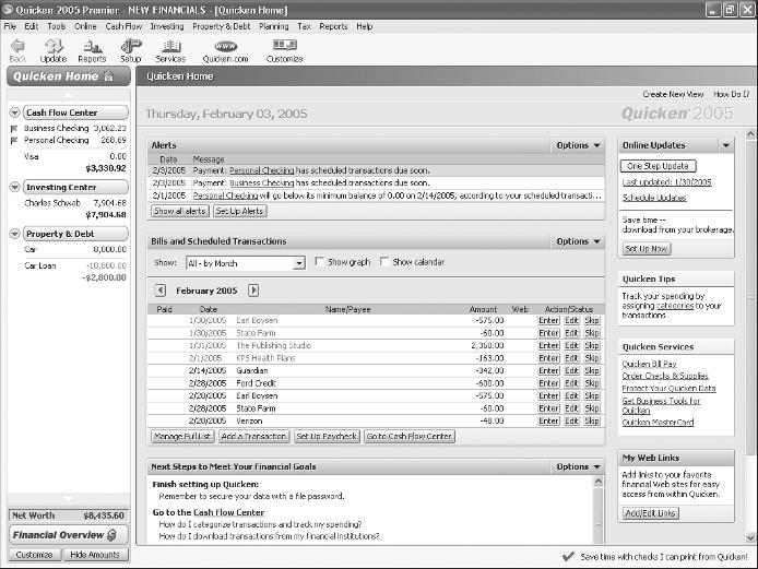 Explore the Quicken Window The Quicken window contains several features that help you work efficiently while creating and editing your financial information.