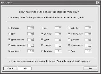 You can set up any bills that recur, such as a monthly utility bill or a quarterly car insurance payment, just once; then on the date of the month you have specified, reminders of those payments will