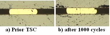 Figure 15: Cross section of sample bonded at 50 g/bump, 1500m W/bump and 100 o C Figure 16: Cross section of sample bonded at 50 g/bump, 1500 mw/bump and 200 o C Figure 17: Cross section of sample