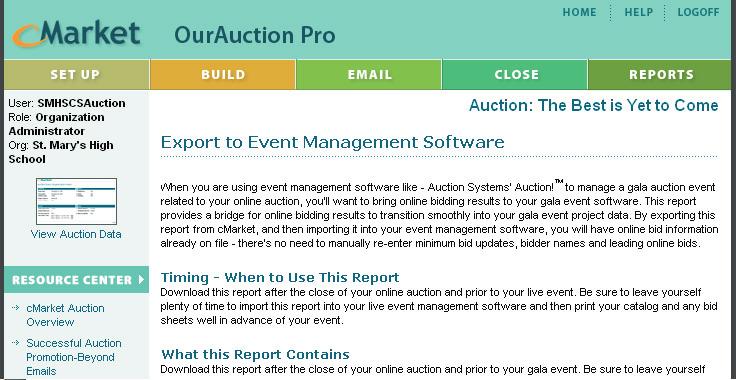 cmarket also provides tools for emailing announcements, winning bidder notifications, and other communications with your guests.