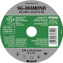Diamond Cut-Off Wheels Product Lines, Label Code, Product Categories PFERD ordering code DS 230 x 22,23 H SG 1 2 3 4 5 1 Diamond cut-off wheel type and shape DS = Segmented type DG = Continuous rim