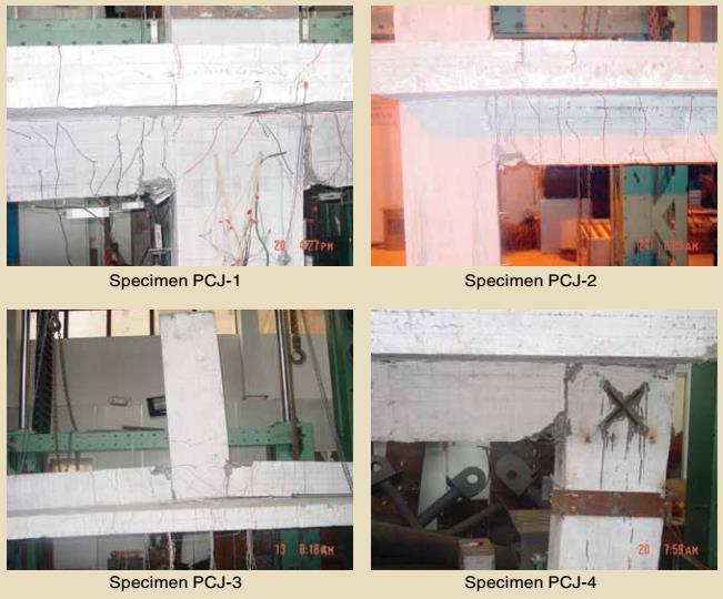 Fig. 19 Damage scenarios of four different specimens of the building frame (Xue et al.