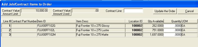 Order Entry/Front-Counter Choose items by Line # Item ID Item