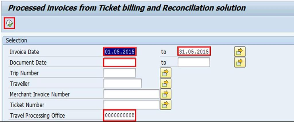 User Module 03 : Ticket Liquidation Ticket Processed Report Step-by-Step Instructions 1. Enter ZTV_TICKET_PROCESSED in the Command field and click the Enter icon 2.