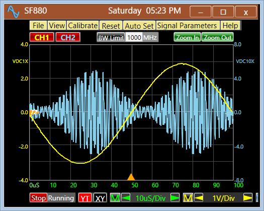 Similar to other standard windows, grabbing the borders of the oscilloscope window by the left click