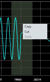 To select a segment of the signal for cutting or copying, the mouse is dragged on the intended segment.