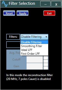 DSP The DSP button features "Windowing", "Filtering", and "Math" signal processing options. When the "Windowing" option is selected, the desired function can be chosen from the available list.