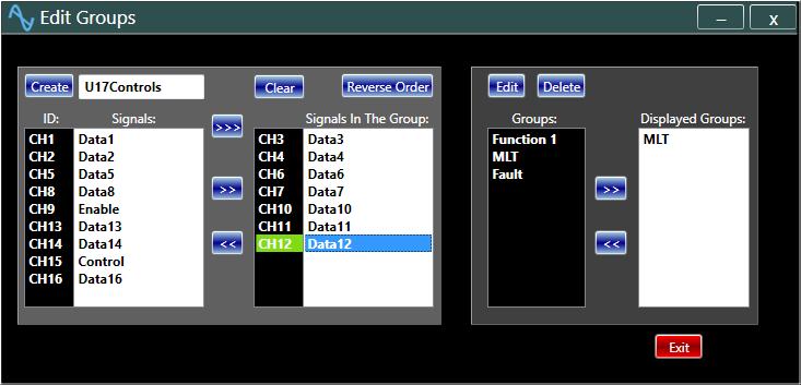 Edit Group P a g e 90 Logic Analyzer The Edit Group button opens a window, where the user can create a new, or edit a previously created group.
