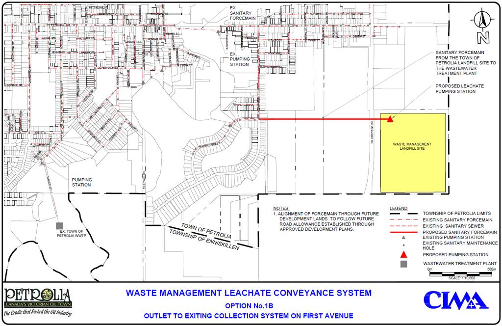 Figure 17 Route Option 3A: Discharge Leachate to the Petrolia Sewage Collection System Figure
