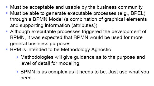 BPMN requirements Core Set of Diagram Elements The core set of modeling elements enable the easy