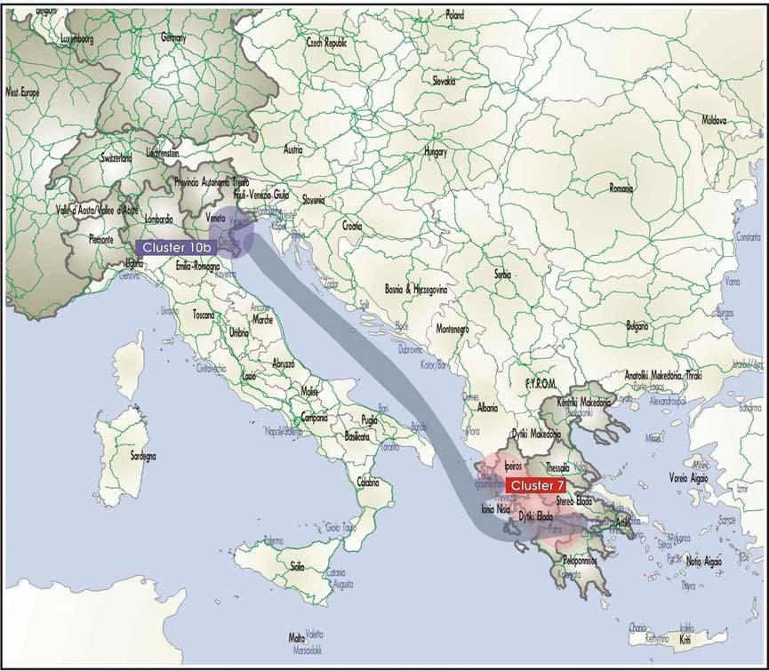 Figure 2-31 MoS potential corridor 4 (Ionian Sea/ West Greece & the central segment of the North Adriatic ports clusters) and interconnection with main railway networks From the above and based upon