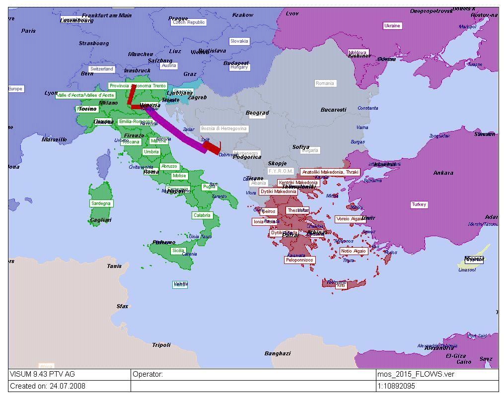 Figure 2-49 MoS flows in the indicative MoS link Venice (Koper) Ploce (MoS potential corridor 7 (The central segment of the North Adriatic & the northern segment of the South Adriatic - Balkan ports