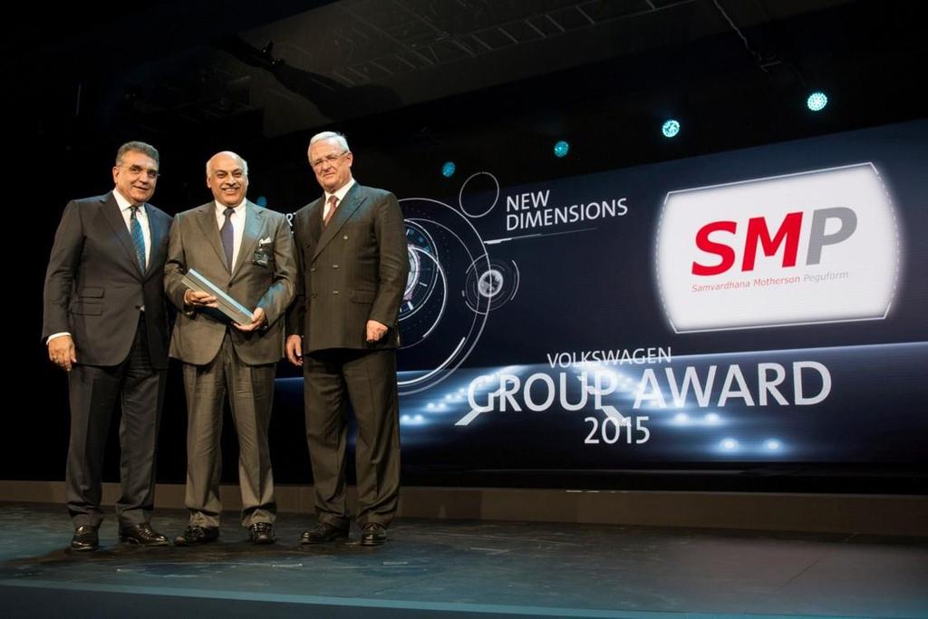 SMG received the prestigious "Volkswagen Group Supplier Award 2015", a significant recognition from the Volkswagen Group.
