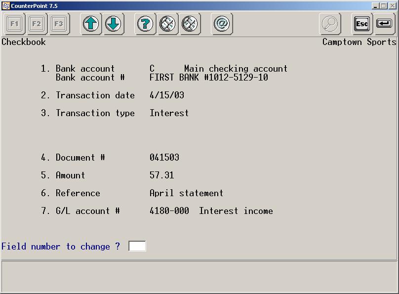 Basic Accounting Option 142 Select Accounting / Check Reconciliation / Checkbook / Enter to enter checkbook transactions.