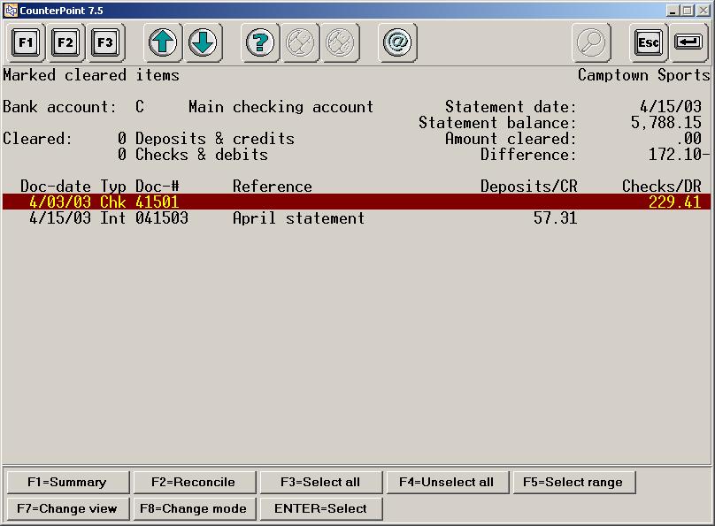 Basic Accounting Option 148 Marking cleared items Press Enter at Field number to change? to display all uncleared transactions for the checkbook.