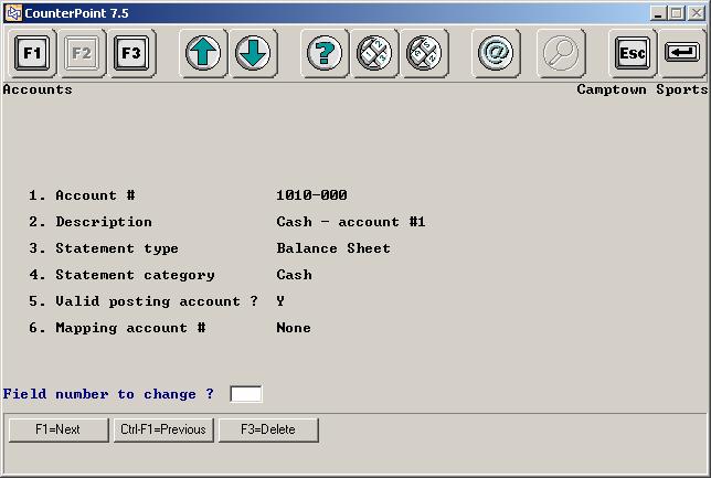 Basic Accounting Option 37 Defining account numbers Select Setup / Accounting / Accounts to identify each of the account numbers that will be used to record distributions generated by various posting