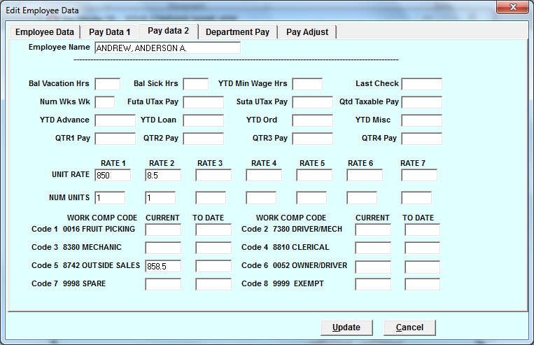 EDIT EMPLOYEE PAY DATA 2 This screen provides access to each employee master data file for editing purposes. Be very careful in making changes.