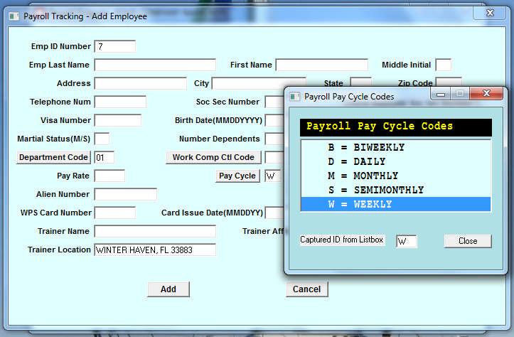 PAYROLL LOOK UP AND SELECT FEATURE This version of Payroll, has added look up and Select, pop up screens used to aid in selection of options during adding OR Editing data.