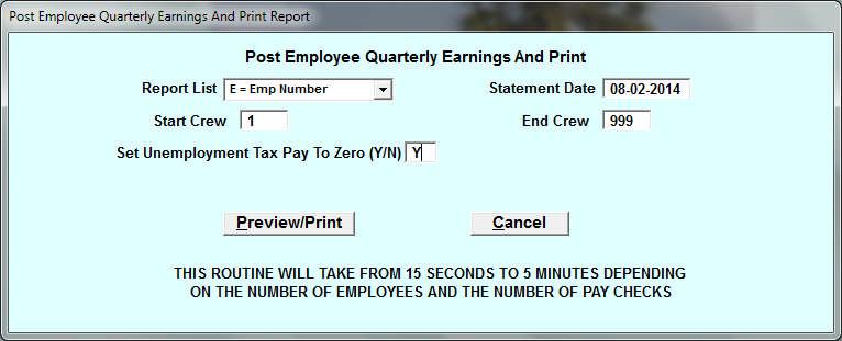 the Quarterly Employment Report, you see a number of weeks worked greater than 13, you should look at that employee s history file to determine how many checks were for a full weeks work.