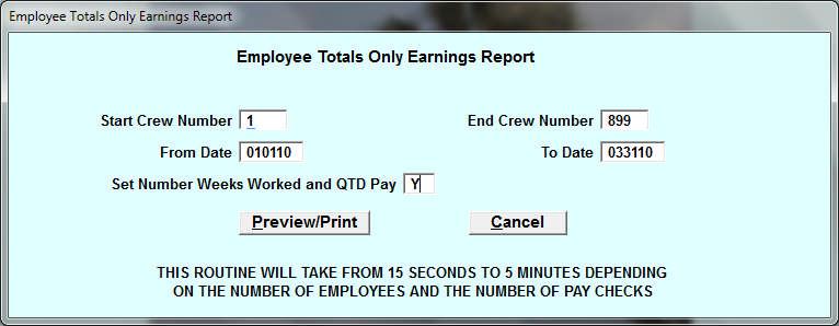 Don t forget to activate the Update button before you close the edit screen. You may now return to Preview/Print the Quarterly Employment Report and if correct, print the report.