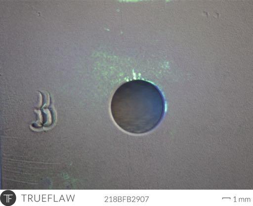 Figure 5. FPI image of typical crack in aluminum. The crack is the same as that depicted in Figure 3 (Trueflaw crack number 218BFB2907).