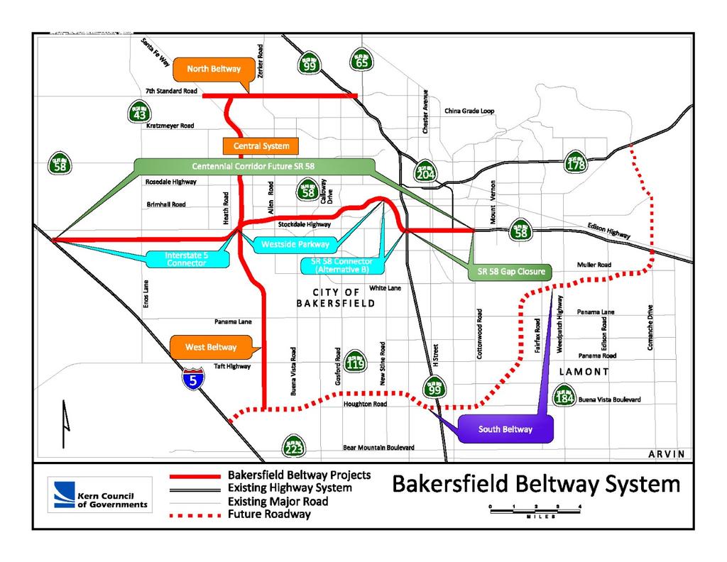 CHAPTER 5 STRATEGIC INVESTMENTS Figure 5-16: Bakersfield Federal Demonstration Projects The West Beltway will provide a major north/south route through the western portion of Metropolitan