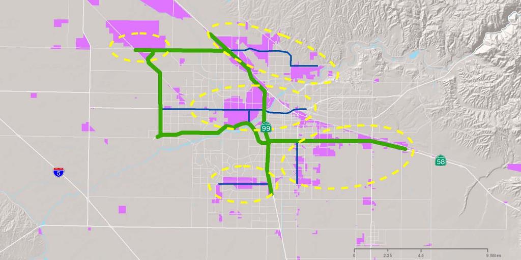 CHAPTER 5 STRATEGIC INVESTMENTS Figure 5-32: Secondary Goods Movement Facilities Connecting Industrial areas in Metro Bakersfield Transporting goods along these corridors requires special turning