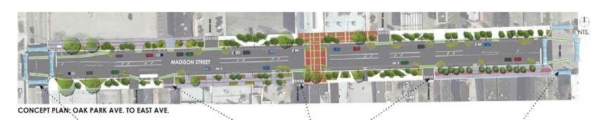 including a cycle track version of bike lanes, a "Road Diet" for the entire length of Madison using pavement markings outside of streetscape areas, spot safety improvements at Kenilworth and at