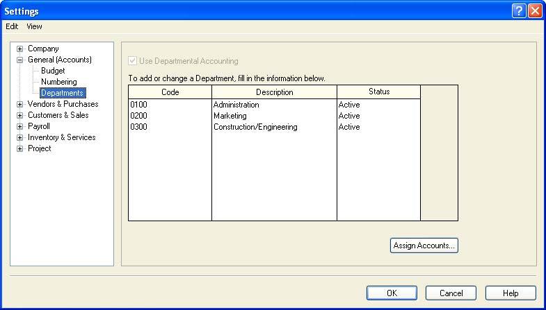 Chapter 2: Setting Up Accounts Set Up Departments After you have turned on the option to use departmental accounting, you add a list of the departments you want to use.