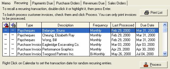 Chapter 22: Increasing Efficiency Increase Efficiency Click in the Process column beside the transactions you want to process. Click in the Print column beside the transactions you want to print. 3.