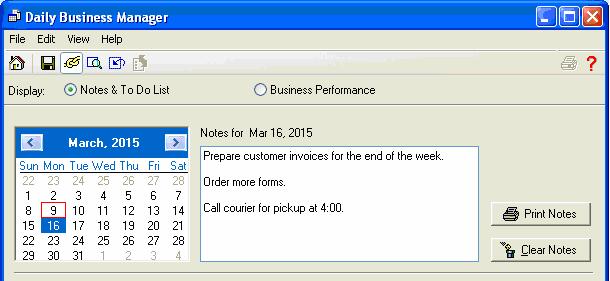 Attach Notes to the Business Calendar The transaction date is highlighted in red.