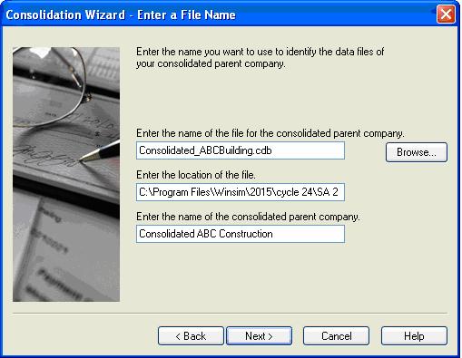 Part 5: Developing Your Business 4. Enter a consolidated company filename. The wizard will create a new data file (.CDB) for the consolidated company.