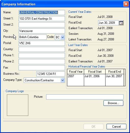 Chapter 3: Entering Basic Settings and Options To enter background information about your company: 1. In the Home window on the Setup menu, choose System Settings, then Company Information.