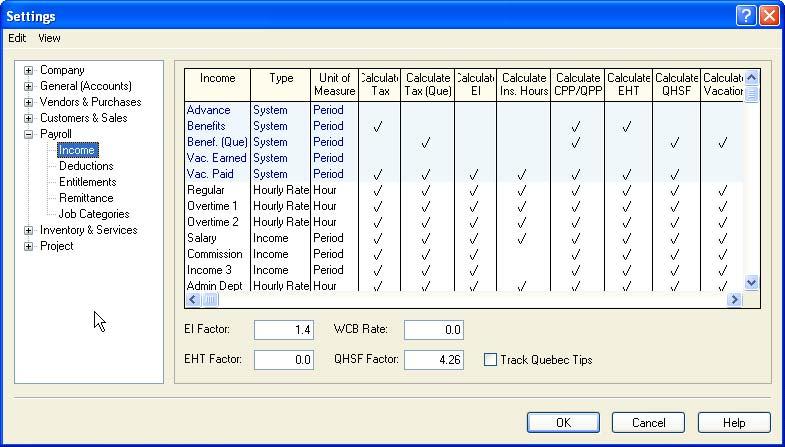 Chapter 3: Entering Basic Settings and Options Enter Canadian Payroll Tax Information 1. In the Home window on the Setup menu, choose System Settings, then Settings. 2.