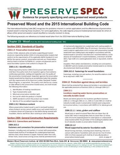 Reference for Codes Preserved Wood and 2015 IBC Covers current code references for
