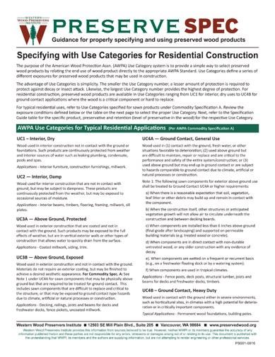Use Category reference Specification Guide AWPA Use Category standards,
