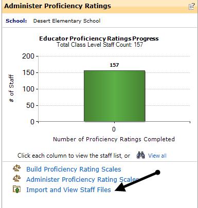 6. In the Administer Proficiency Ratings widget, click the Import and View Staff Files link. 7. The Import and View Staff Files popup window opens. 8.