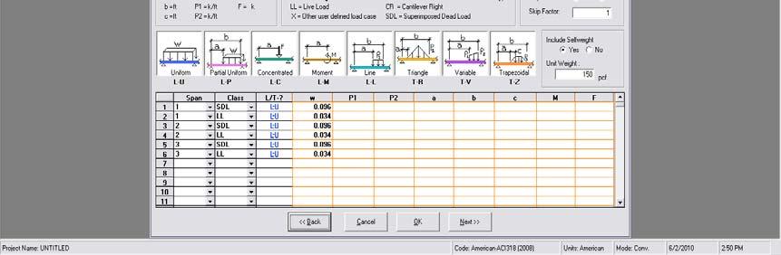 FIGURE 3.1-8 Click Next at the bottom of the screen to open the Material - Concrete input screen. 3.1.4 Edit the Material Properties 3.1.4.1 Enter The Properties Of Concrete (Fig. 3.1-9) Select the Normal weight and enter the strength at 28 days for slab/beam and column to be 4000 psi.
