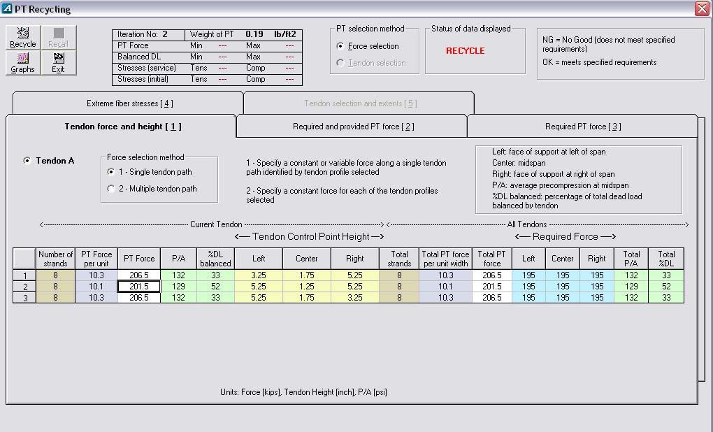 Once all of the changes are made as shown in Figure 3.2-2, click on the Recycle button to update all of the tabs, the Design Indicator box and the Recycle Graphs. FIGURE 3.