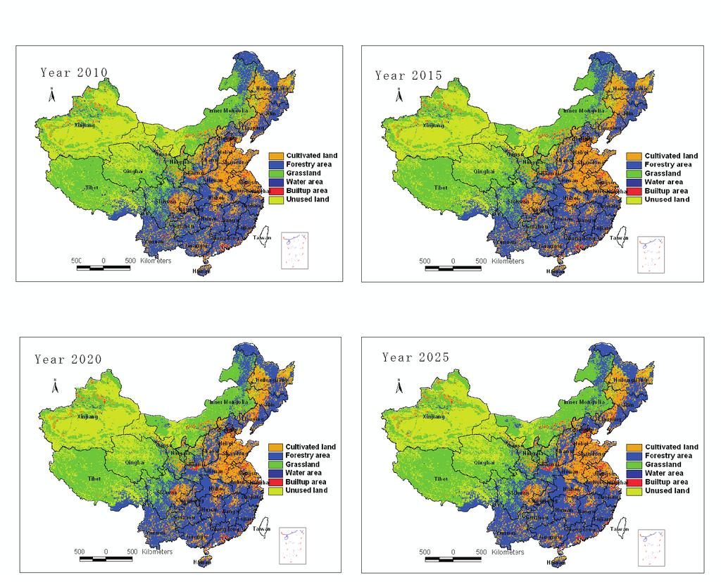314 Journal of Resources and Ecology Vol.1 No.4, 2010 Fig. 3 Land use changes from 2010 to 2025 in the baseline scenario (business as usual). area would decrease under such circumstances.