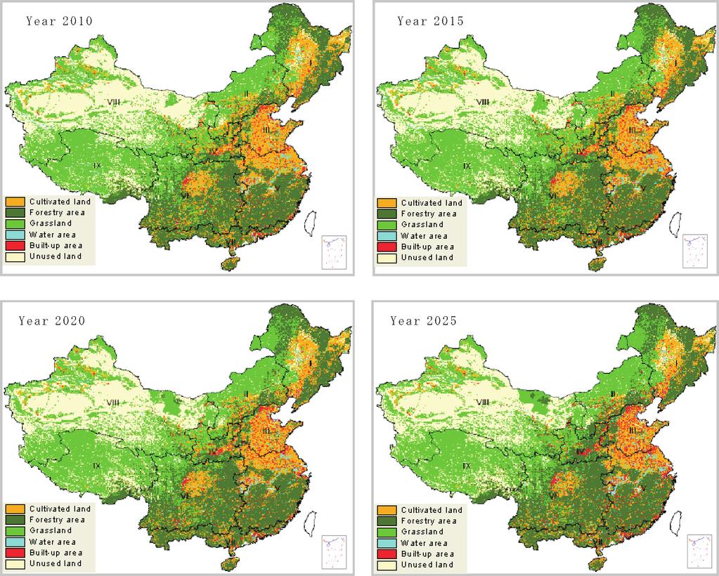 XIE Gaodi, et al.: Assessing the Multifunctionalities of Land Use in China 315 the business as usual scenario and under a policy of land conversion are separately shown in figures 3 and 4.