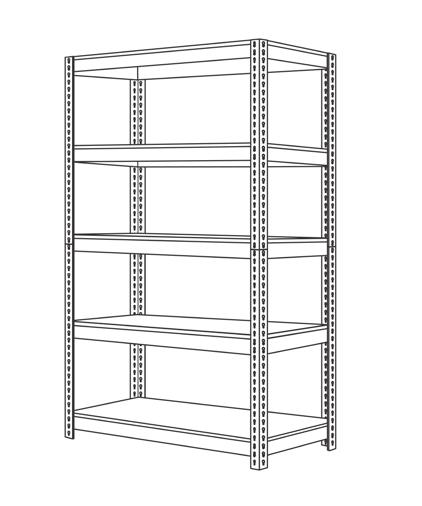 4-shelf, 18" and 33" depths riveted steel construction simple assembly, boltless design each shelf supports 900 lbs.