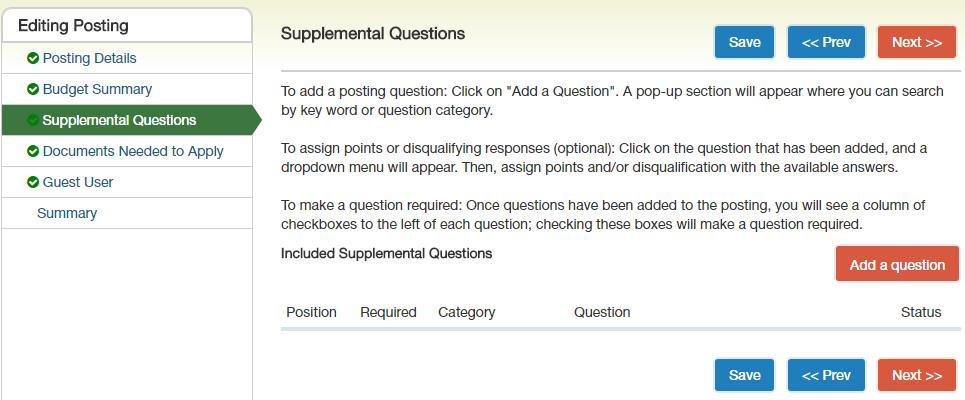 Creating a Recruitment Request Supplemental Questions Step 7: Add Supplemental Questions